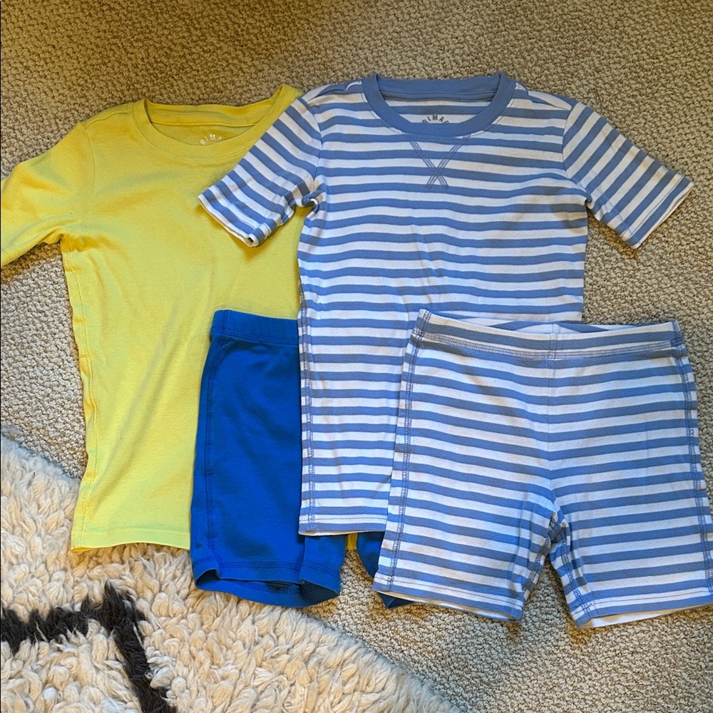 Primary Kids Pajama Sets x2 - Yellow and Blue Stripes, size 8-9